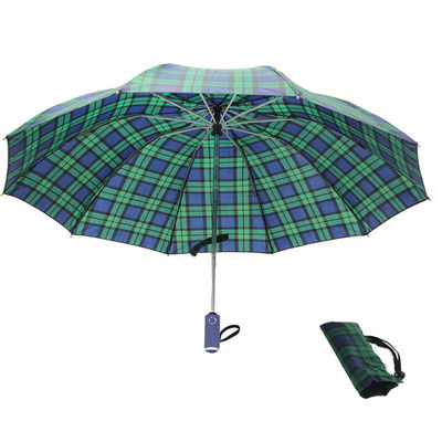 BSCI 8mm Metal Shaft Three Folding Umbrella Green Check Pattern For Men