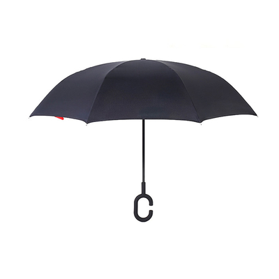 C Handle 190T Reverse Inverted Umbrella Double Layer Inside Out Windproof 49&quot; Arc