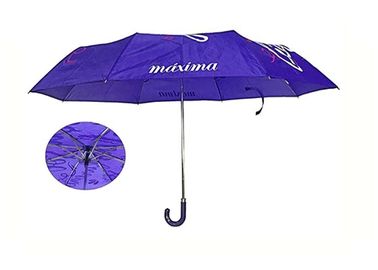 Waterproof Manual 3 Fold Umbrella , Fold Up Umbrella Pongee PU J Handle