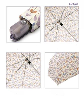 Colorful Leaf Pattern 8mm Metal Shaft Foldable Umbrella For Women